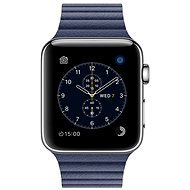 Apple Watch Series 2 42 mm-es rozsdamentes acélból készült, sötétkék bőr szíjjal - Közepes - Okosóra