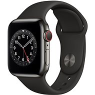 Apple Watch Series 6 40mm Cellular Graphite Stainless Steel with Black Sports Strap - Smart Watch