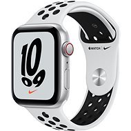 Apple Watch Nike SE Cellular 44 mm Ezüst alumínium platinaszín/fekete Nike sportszíjjal - Okosóra