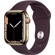 Apple Watch Series 7 41mm Cellular Stainless-Steel Gold with Dark Cherry Sport Band - Smart Watch