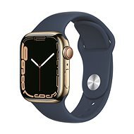 Apple Watch Series 7 41 mm Cellular Aranyszínű rozsdamentes acél mély indigókék sportszíjjal - Okosóra