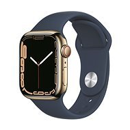 Apple Watch Series 7 45 mm Cellular Aranyszínű rozsdamentes acél mély indigókék sportszíjjal - Okosóra