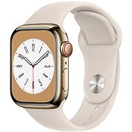 Apple Watch Series 8 41mm Cellular Edelstahlgehäuse Gold mit weißem Sportarmband - Smartwatch