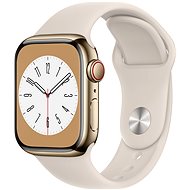 Apple Watch Series 8 41mm Cellular Stainless Steel Gold with Star White Sport Strap - Smart Watch