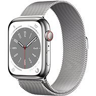Apple Watch Series 8 45 mm Cellular Strieborný nerez so strieborným milánskym ťahom - Smart hodinky