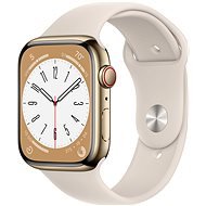 Apple Watch Series 8 45mm Cellular Stainless Steel Gold with Star White Sport Strap - Smart Watch