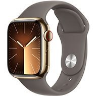 Apple Watch Series 9 41mm Cellular - arany rozsdamentes acél tok, agyag sport szíj, S/M - Okosóra
