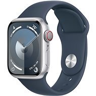 Apple Watch Series 9 41 mm Cellular Strieborný hliník s búrkovo modrým športovým remienkom – M/L - Smart hodinky