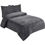 Jahu Sheets microflannel structure Leaves dark grey 140 × 200, 70 × 90 cm - Bed Linen