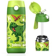 Jarlson Children's stainless steel thermo bottle with straw CHARLI Dinosaur 350 ml - Thermos