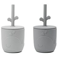 Done by Deer Pekaboo mug set with straw Wally 2 pcs grey - Baby cup