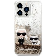 Karl Lagerfeld Liquid Glitter Karl and Choupette Back Cover for iPhone 14 Pro Gold - Phone Cover