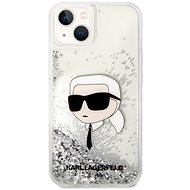Karl Lagerfeld Liquid Glitter Karl and Choupette Head Zadní Kryt pro iPhone 15 Plus Silver - Phone Cover