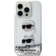 Karl Lagerfeld Liquid Glitter Karl and Choupette Head Zadní Kryt pro iPhone 15 Pro Max Silver - Phone Cover