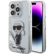 Karl Lagerfeld Liquid Glitter Karl and Choupette Head Zadní Kryt pro iPhone 15 Pro Silver - Phone Cover