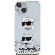 Karl Lagerfeld Liquid Glitter Karl and Choupette Head Zadní Kryt pro iPhone 15 Silver - Phone Cover