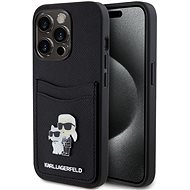 Karl Lagerfeld PU Saffiano Card Slot Metal Karl and Choupette Zadní Kryt pro iPhone 15 Pro Black - Phone Cover
