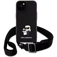 Karl Lagerfeld Saffiano Crossbody Metal Karl and Choupette Back Cover for iPhone 15 Black - Phone Cover