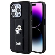 Karl Lagerfeld Saffiano Grip Stand Metal Logo Zadní Kryt pro iPhone 15 Black - Phone Cover