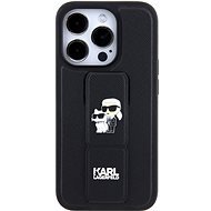 Karl Lagerfeld Saffiano Grip Stand Metal Logo Back Cover für iPhone 15 Pro Schwarz - Handyhülle