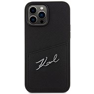 Karl Lagerfeld Saffiano Card Slot Metal Signature Back Cover for iPhone 14 Pro Max Black - Phone Cover