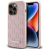 Karl Lagerfeld PU Leather Monogram Metal Logo MagSafe Back Cover for iPhone 14 Pro Pink - Phone Cover