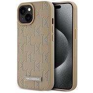 Karl Lagerfeld PU Leather Monogram Metal Logo MagSafe Back Cover for iPhone 15 Beige - Phone Cover