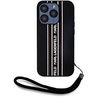 Karl Lagerfeld PU Saffiano Athleisure Stripe and Strap Back Cover for iPhone 15 Pro Pink - Phone Cover