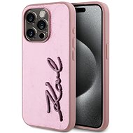 Karl Lagerfeld Wrinkled PU Signature Logo Back Cover for iPhone 15 Pro Pink - Phone Cover