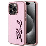 Karl Lagerfeld Wrinkled PU Signature Logo Back Cover for iPhone 15 Pro Max Pink - Phone Cover
