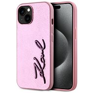 Karl Lagerfeld Wrinkled PU Signature Logo Back Cover for iPhone 15 Pink - Phone Cover