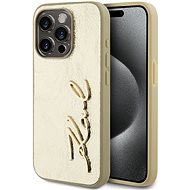 Karl Lagerfeld Wrinkled PU Signature Logo Back Cover for iPhone 15 Pro Gold - Phone Cover