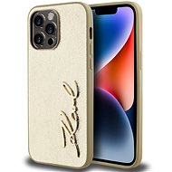 Karl Lagerfeld Wrinkled PU Signature Logo Back Cover for iPhone 14 Pro Gold - Phone Cover