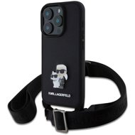 Karl Lagerfeld Saffiano Crossbody Strap Metal Karl and Choupette Back Cover for iPhone 16 Pro Max B - Phone Cover