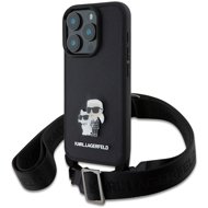 Karl Lagerfeld Saffiano Crossbody Strap Metal Karl and Choupette Back Cover for iPhone 16 Pro Black - Phone Cover