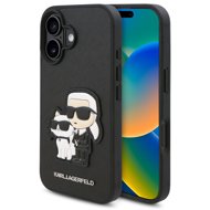 Karl Lagerfeld PU Saffiano Karl and Choupette Back Cover for iPhone 16 Plus Black - Phone Cover