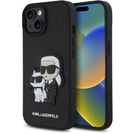 Karl Lagerfeld PU Saffiano Karl and Choupette Back Cover for iPhone 15 Black - Phone Cover