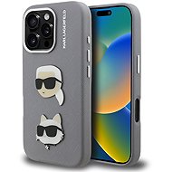 Karl Lagerfeld Grained PU K&CH Heads Back Cover for iPhone 16 Pro Grey - Phone Cover