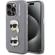 Karl Lagerfeld Grained PU K&CH Heads Back Cover for iPhone 15 Pro Max Grey - Phone Cover