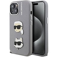 Karl Lagerfeld Grained PU K&CH Heads Back Cover for iPhone 15 Grey - Phone Cover