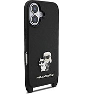 Karl Lagerfeld Saffiano Crossbody Strap Metal Karl and Choupette Back Cover for iPhone 17 Black - Phone Cover