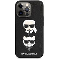 Karl Lagerfeld PU Saffiano Karl and Choupette Heads Cover for Apple iPhone 13 Pro, Black - Phone Cover