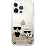 Karl Lagerfeld Liquid Glitter Karl and Choupette Cover for Apple iPhone 13 Pro, Gold - Phone Cover