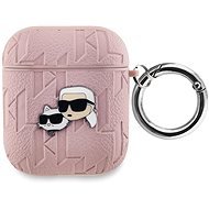 Karl Lagerfeld Embossed Karl and Choupette Heads AirPods 1/2 rózsaszín PU tok - Fülhallgató tok
