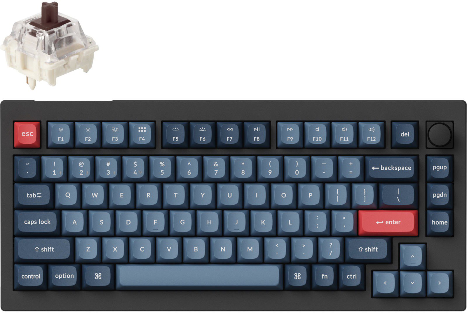 Keychron V1 Max Swappable RGB Backlight Brown Switch - Black - Knob Version, US - Gaming Keyboard