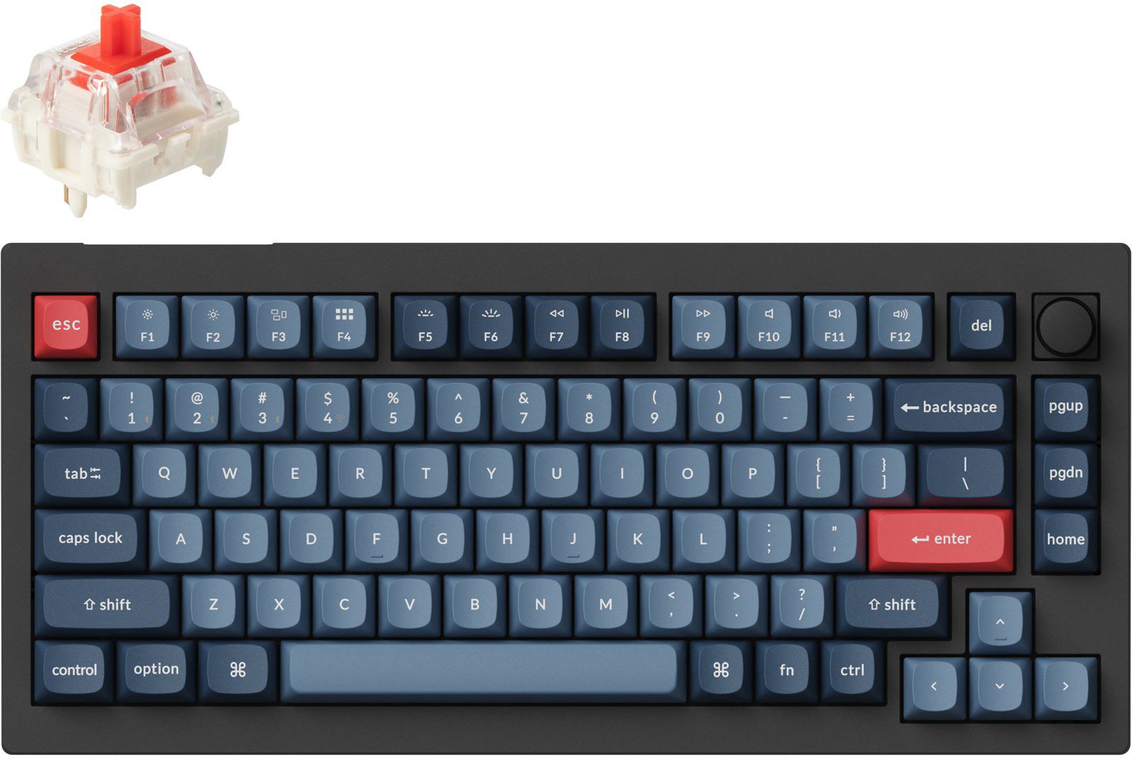 Keychron V1 Max Swappable RGB Backlight Red Switch - Black - Knob Version, US - Gaming Keyboard