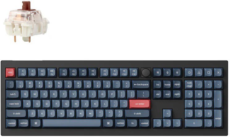 Keychron V6 Max Swappable RGB Backlight Brown Switch - Black - Knob Version, US - Gaming Keyboard