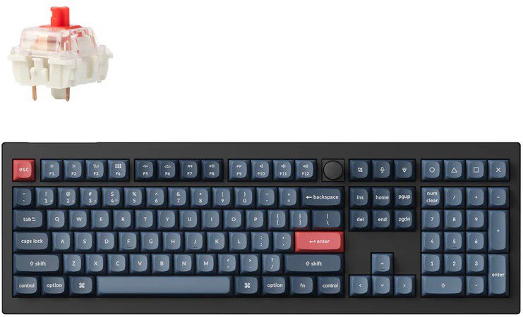 Keychron V6 Max Swappable RGB Backlight Red Switch - Black - Knob Version, US - Gaming Keyboard