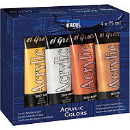 KREUL Set of acrylic paints, metallic, 4 colours x 75 ml - Acrylic Paints for Canvas