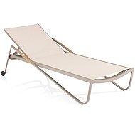 KETTLER Aluminium recliner DIAMOND with teak armrests, taupe/beige - Garden Lounger